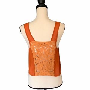Redberry Orange Sheer Crop Top With Statement Lace Back Size Large